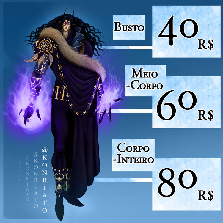 Bust: $20 Half-Body: $40 Full-Body: 55$